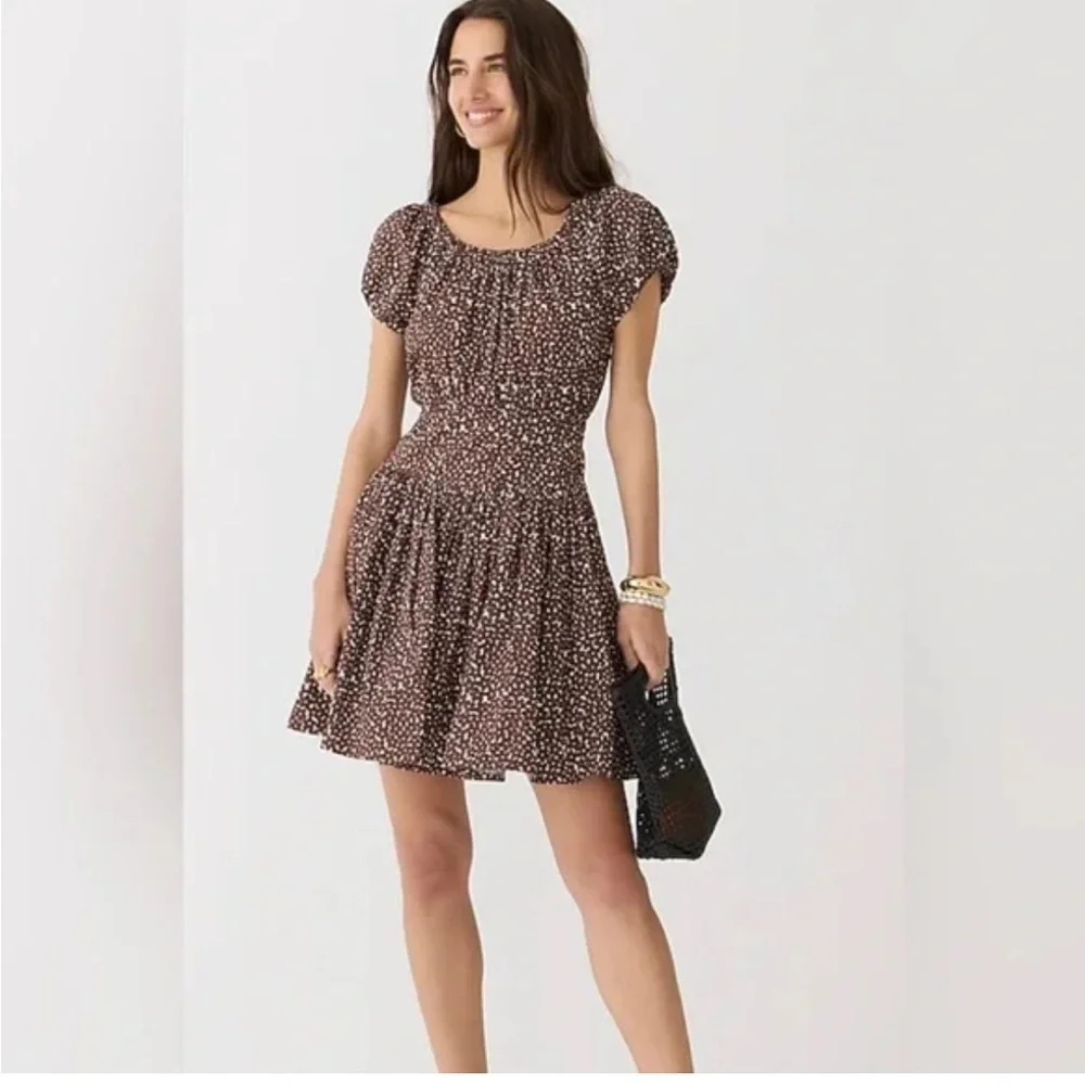 NEW J. Crew Drop Waist Cotton Poplin Mini Mocha Floral Dress